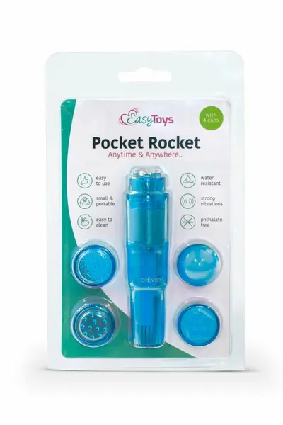 EasyToys Pocket Rocket Blue - Compact Multi-Attachment Massager