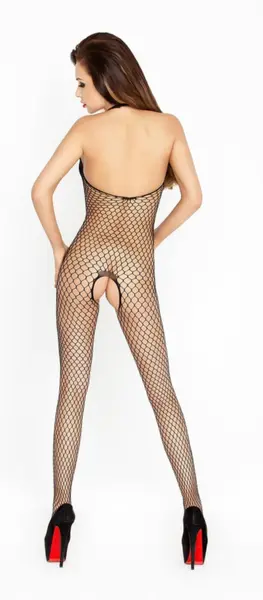 Cottelli Collection Bodystocking Black Mesh with Lace Open Top Sides S/M