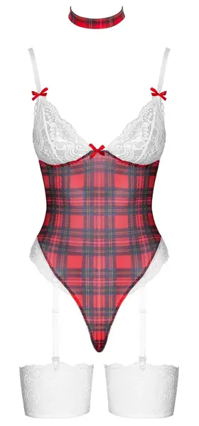 Cottelli LINGERIE Plaid Suspender Body & Choker Set, Size L, Adjustable Fit