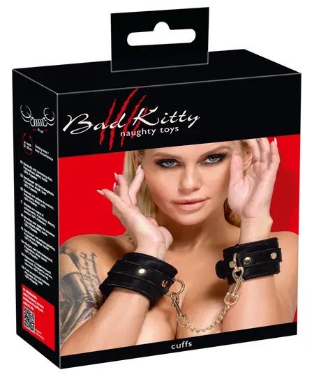 Bad Kitty Velvet Adjustable Handcuffs Black with Gold Details