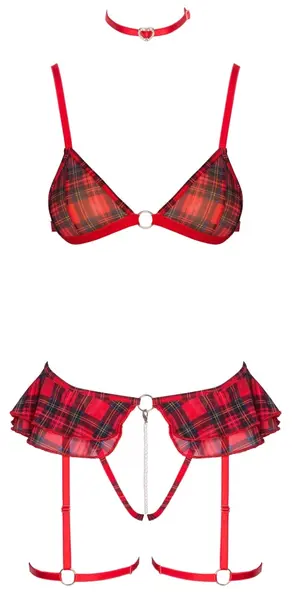 Cottelli Costumes Bra Set S Red Plaid Wireless Adjustable Lingerie