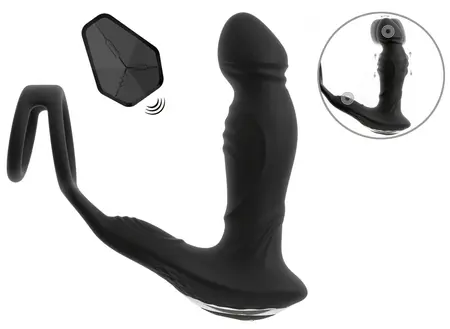 Rebel RC Vibrating Plug with Moving Rings & Nodding Tip, Black, 14.5cm