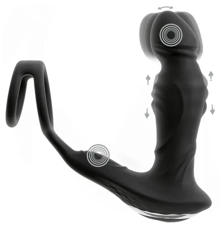 Rebel RC Vibrating Plug with Moving Rings & Nodding Tip, Black, 14.5cm