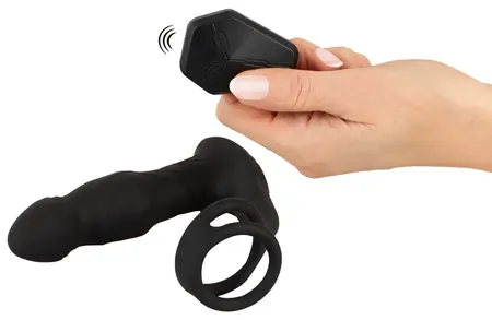 Rebel RC Vibrating Plug with Moving Rings & Nodding Tip, Black, 14.5cm