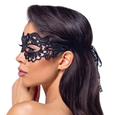 Cottelli ACCESSOIRES Black Embroidered Lace Eye Mask with Integrated Eye Holes
