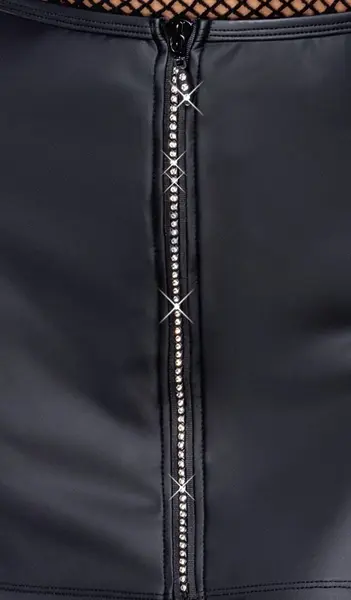 Cottelli PARTY Mini Skirt Black Matte with Rhinestone Front Zip M