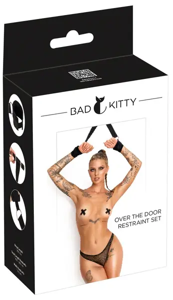 Bad Kitty Over the Door Restraint Set - Adjustable Black, Compact Design