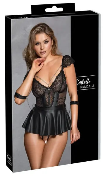 Cottelli Bondage Babydoll Set L, Lace & Matte, Adjustable, Black