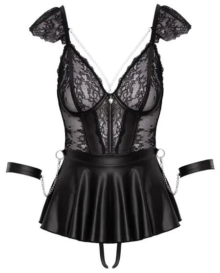 Cottelli Bondage Babydoll Set L, Lace & Matte, Adjustable, Black