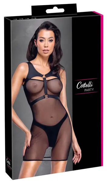 Cottelli PARTY Mini Dress & Matte Harness with Thong XL Black Set