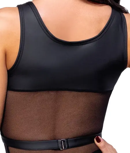 Cottelli PARTY Black Net Mini Dress with Matte Harness & Thong L