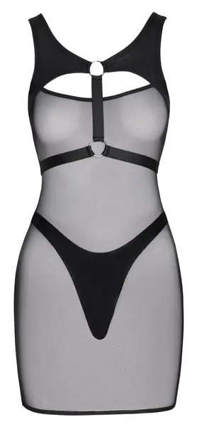 Cottelli Party Mini Dress with Chest Harness & High Leg Thong, Black, Size S