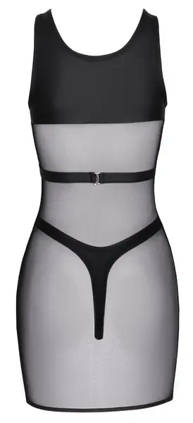 Cottelli Party Mini Dress with Chest Harness & High Leg Thong, Black, Size S