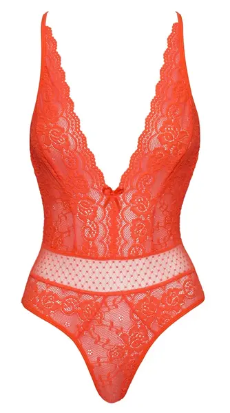 Cottelli Fantasy Body Neon Coral L/XL - Lace & Tulle Adjustable Bodysuit