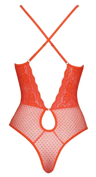 Cottelli Fantasy Body Neon Coral L/XL - Lace & Tulle Adjustable Bodysuit