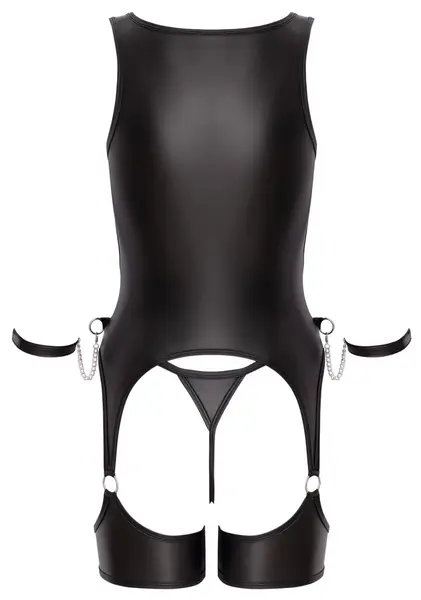 Cottelli Bondage Basque XL Set with Adjustable Cuffs, Matte Black