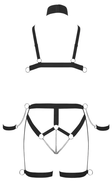 Bad Kitty Adjustable Strap Bikini Harness Set with Choker & Handcuffs M