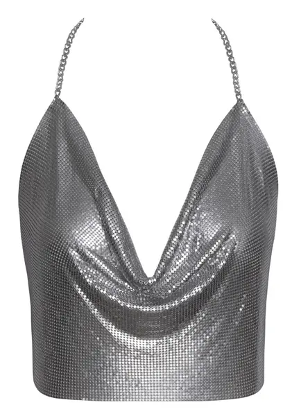 Cottelli Accessories Silver Metal Plate Halterneck Crop Top Adjustable