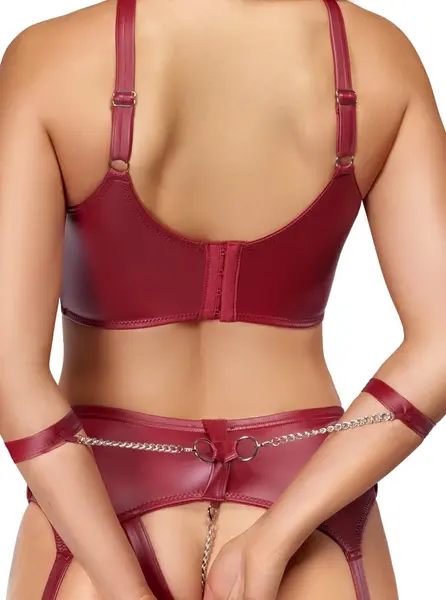 Cottelli Bondage Bra Set L Dark Red Matte Adjustable with Handcuffs