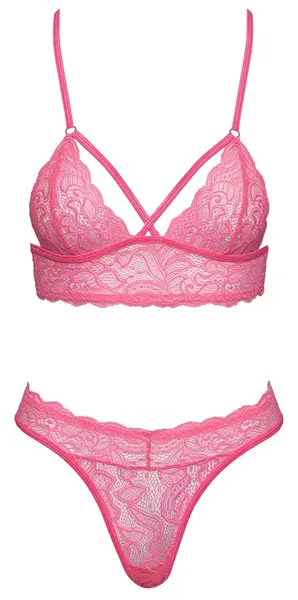 Cottelli Fantasy Neon Pink Lace Lingerie Set S/M - Wireless & Stretchy