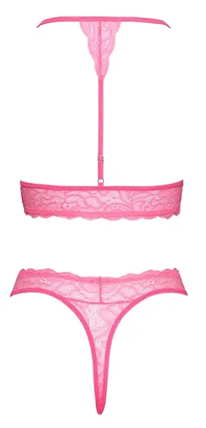 Cottelli Fantasy Neon Pink Lace Lingerie Set S/M - Wireless & Stretchy