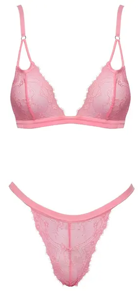Cottelli Fantasy Lace Lingerie Set Neon Pink L/XL Adjustable Fit