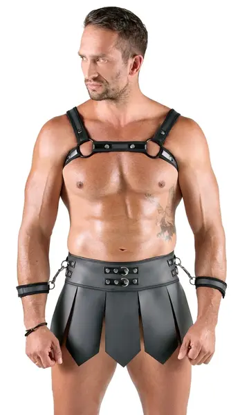 Svenjoyment Bondage Gladiator Set XL - Black Skirt & Chest Harness Kit