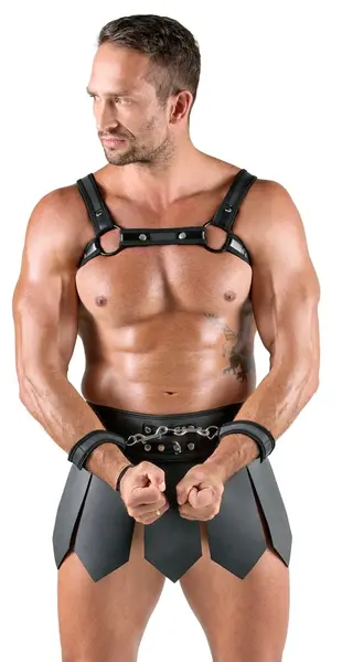 Svenjoyment Bondage Gladiator Set - Black Chest Harness & Skirt M
