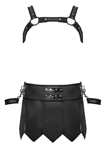 Svenjoyment Bondage Gladiator Set - Black Chest Harness & Skirt M