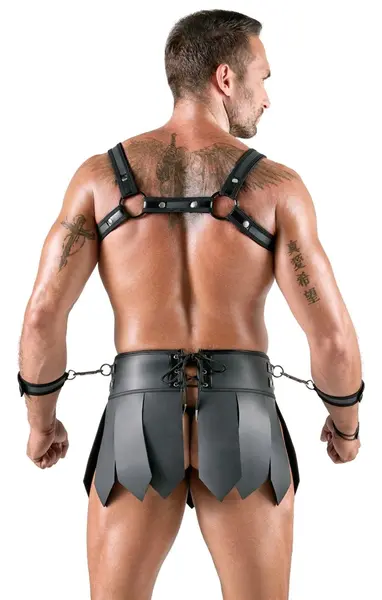 Svenjoyment Bondage Gladiator Set S - Chest Harness & Skirt, Black Matte