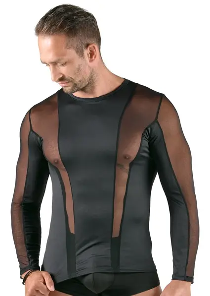 Svenjoyment Men's Shirt Long Sleeve Black Net Inserts Size L