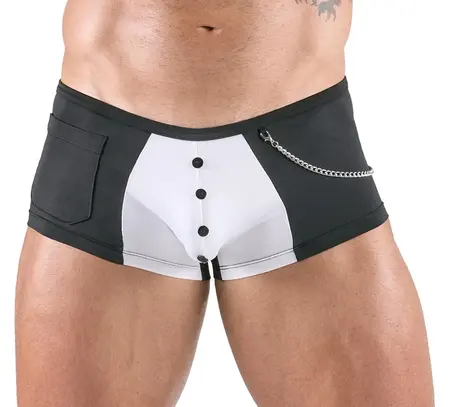 Svenjoyment Waiter-Style Men's Stretch Pants, Black & White, Size S