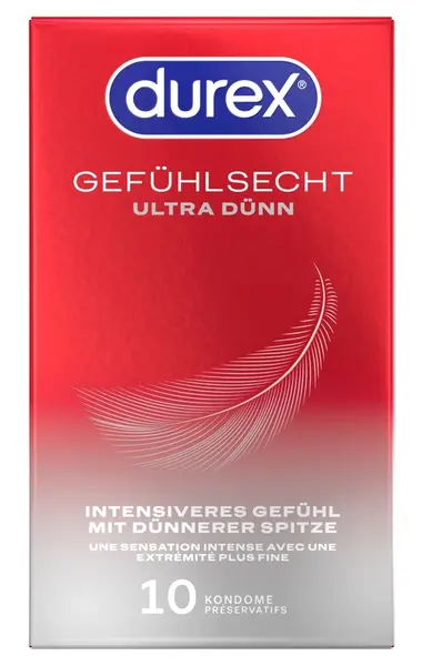 Durex Gefuhlsecht Ultra Thin 10-Pack Premium Latex Condoms 56mm