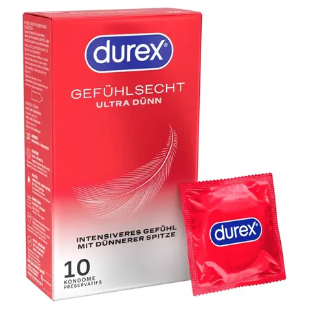 Durex Gefuhlsecht Ultra Thin 10-Pack Premium Latex Condoms 56mm