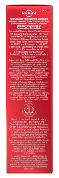 Durex Gefuhlsecht Ultra Thin 10-Pack Premium Latex Condoms 56mm