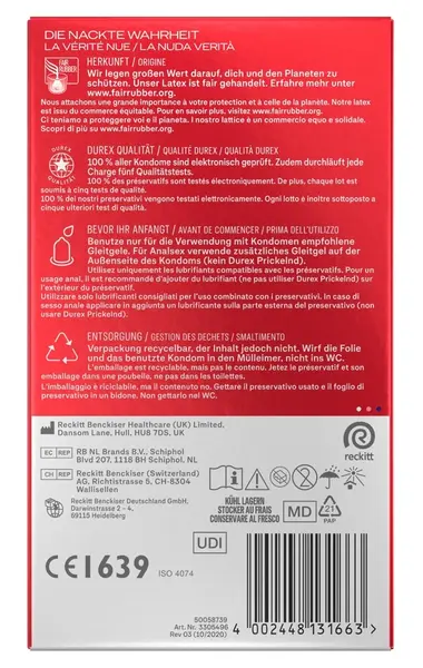 Durex Gefuhlsecht Ultra Thin 10-Pack Premium Latex Condoms 56mm
