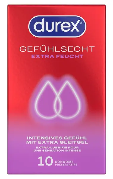 Durex Gefuhlsecht XtraFeucht 10pcs Anatomical Extra Lubricated Condoms
