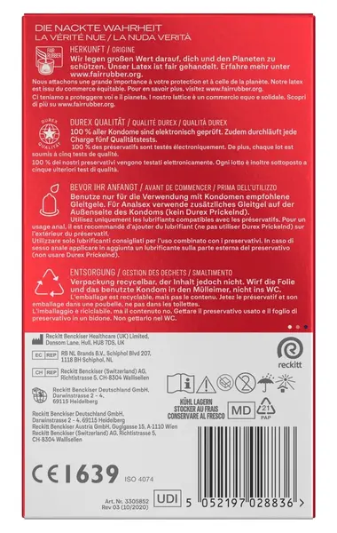 Durex Gefuhlsecht XtraFeucht 10pcs Anatomical Extra Lubricated Condoms