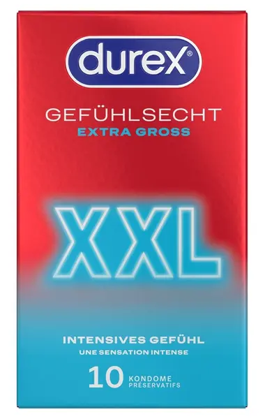 Durex Gefuhlsecht Extra Gross XXL 10 pcs - Large Anatomical Condoms 60mm