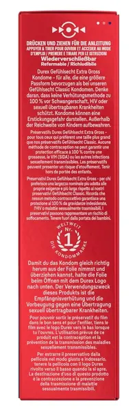 Durex Gefuhlsecht Extra Gross XXL 10 pcs - Large Anatomical Condoms 60mm