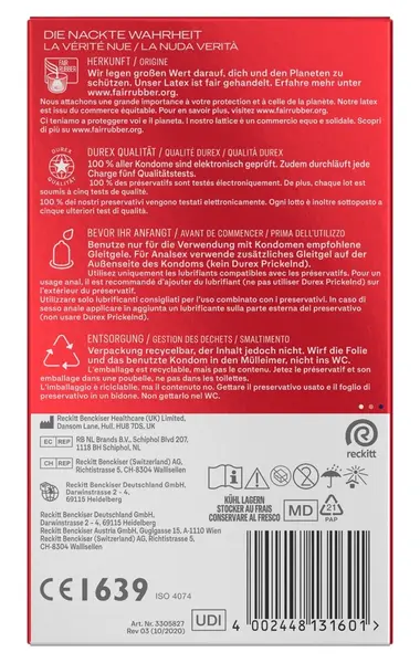 Durex Gefuhlsecht Extra Gross XXL 10 pcs - Large Anatomical Condoms 60mm