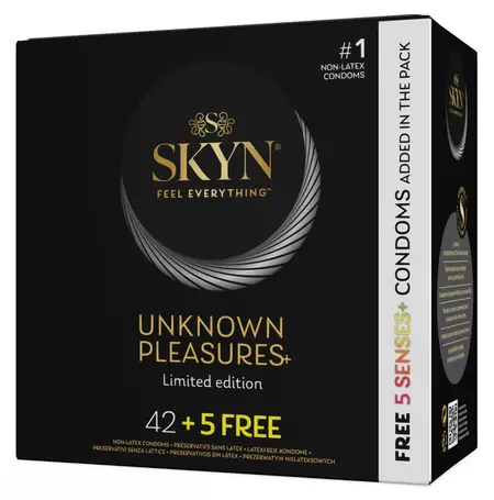 SKYN Unknown Pleasures Assorted Latex-Free Condom Set 42+5 Free, 53 mm