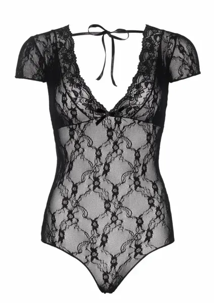 Leg Avenue Floral Lace Backless Teddy, Deep V-Neck, Open Back, Black