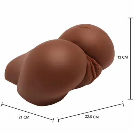 Big Ass мастурбатор с два отвора и вибратор, TPR, кафяв, 21 см