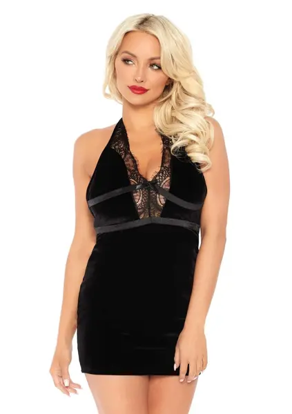 Velvet Backless Halter Dress Black Elegant Mini Design 714718540061