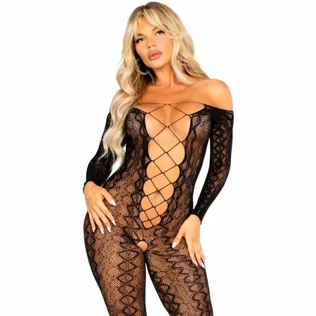 Leg Avenue Bodystocking Model Snake Lace Black, Stretch, Crotchless