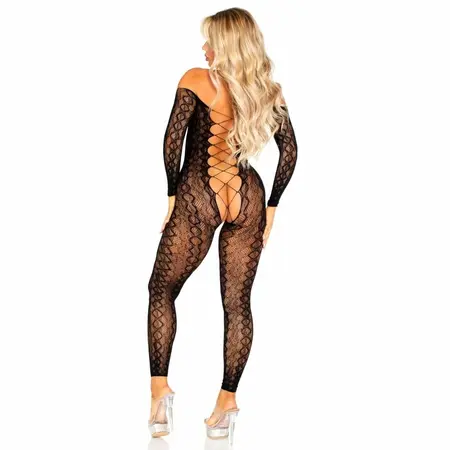 Leg Avenue Bodystocking Model Snake Lace Black, Stretch, Crotchless