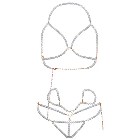 Leg Avenue 3-Piece Pearl Accent Lingerie Set with Chain Details, One Size