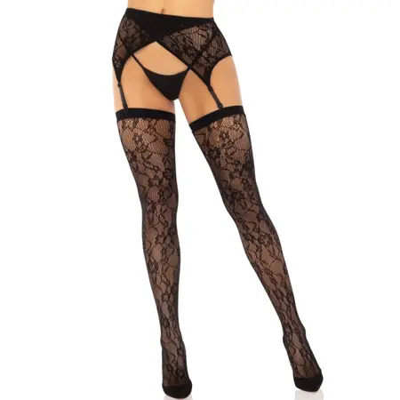 Leg Avenue Lace Thigh-High Stockings & Garter Belt Black One Size