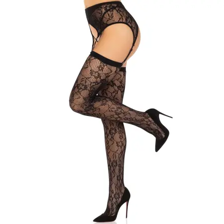 Leg Avenue Lace Thigh-High Stockings & Garter Belt Black One Size